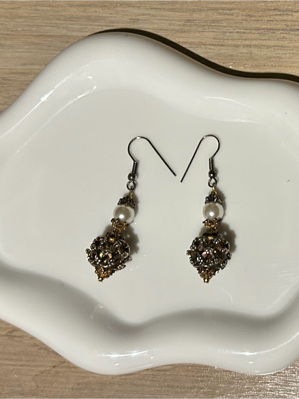 Gold-Tone Filigree Pearl Drop Earrings - Unbranded